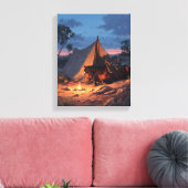 Glowing Campfire Tent Sunset Painting Leinwanddruck (Insitu (Wohnzimmer))