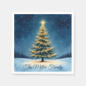 Glowing Christmas Tree Paper Napkin – Customizable Serviette (Vorderseite)