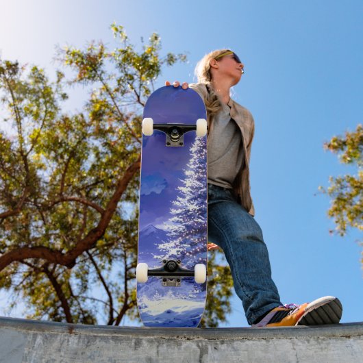 Glowing Christmas Tree Snowy Mountain Landscape Skateboard (Außenbereich 1)