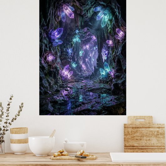 Glowing Crystal Cave Fantasy Art Poster (Küche)