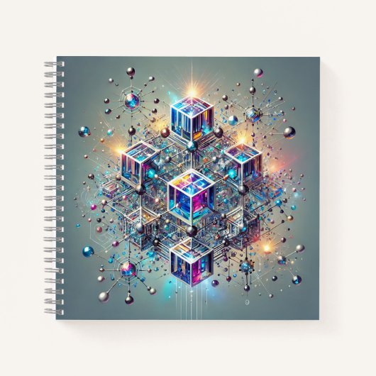 Glowing Cubes & Molecular Grid Design Notizblock (Vorderseite)