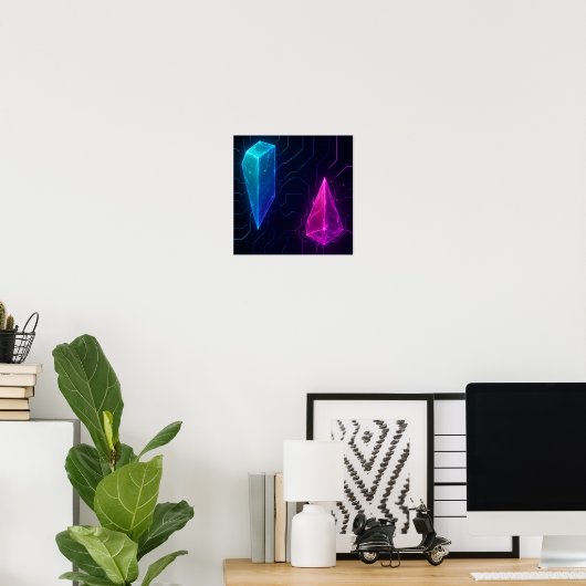 Glowing Cyberpunk Geometric Circuit Pattern Poster (Heimbüro)