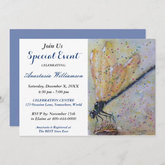 GLOWING DRAGON FLY PARTY EREIGNIS INVITE EINLADUNG (Vorne/Hinten)