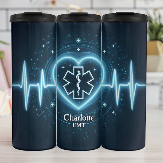 Glowing EMT Heartbeat Personalize Design Thermosbecher