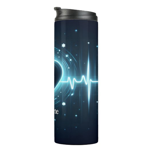 Glowing EMT Heartbeat Symbol Design Thermosbecher (Nach rechts gedreht)