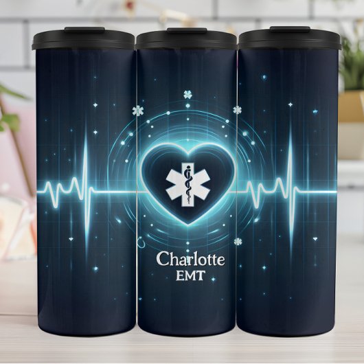 Glowing EMT Heartbeat Symbol Design Thermosbecher