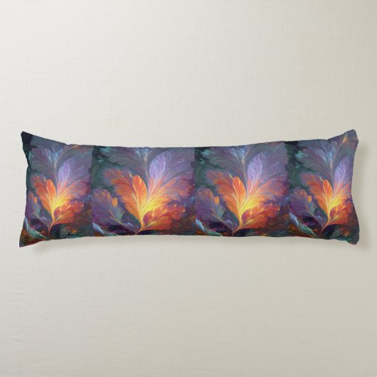 Glowing Fractal Feather Body Pillow – Abstract Art Seitenschläferkissen (Vorderseite)