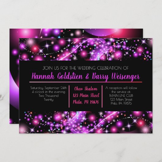 GLOWING GALAXY PINK Hochzeit Einladung (Vorne/Hinten)