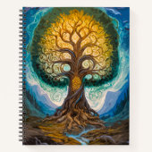 Glowing Gold Blue Yggdrasil Fantasy Tree Art Notizblock (Vorderseite)