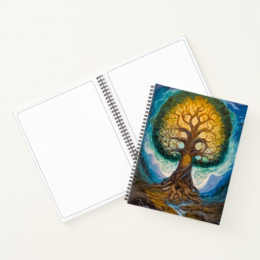 Glowing Gold Blue Yggdrasil Fantasy Tree Art Notizblock (Innenseite)