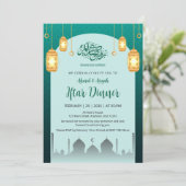 Glowing Golden Lanterns Teal Arch Iftar Invitation Einladung (Stehend Vorderseite)