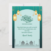 Glowing Golden Lanterns Teal Arch Iftar Invitation Einladung (Rückseite)