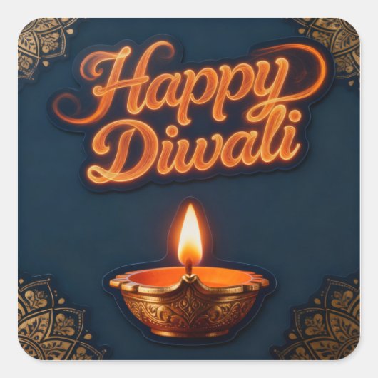 Glowing Happy Diwali Diya Sticker Design (Vorderseite)