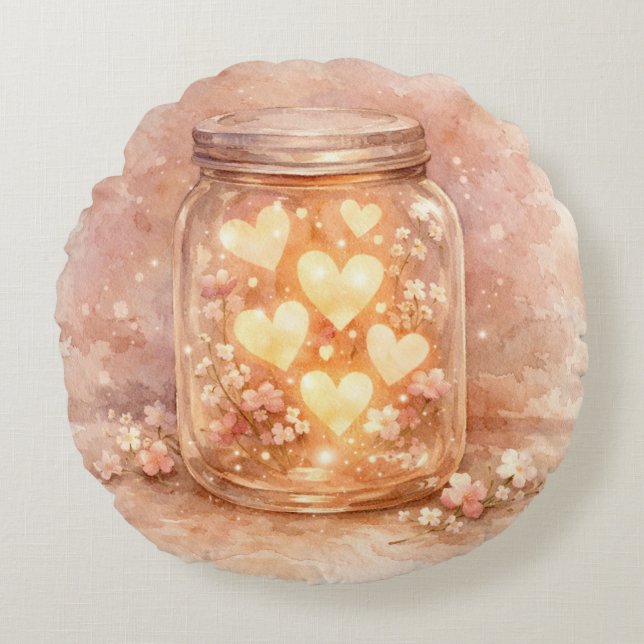 Glowing Heart Jar Round Pillow Rundes Kissen (Vorderseite)