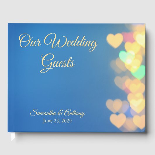 Glowing Hearts Blue & Yellow Gästebuch (Vorderseite)