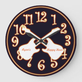 Glowing Hot Guitar Custum Name Clock Große Wanduhr