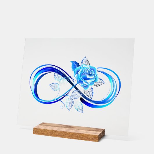 Glowing infinity with blue rose acrylschild (Winkel)