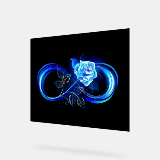 Glowing infinity with blue rose acrylschild (Winkel)