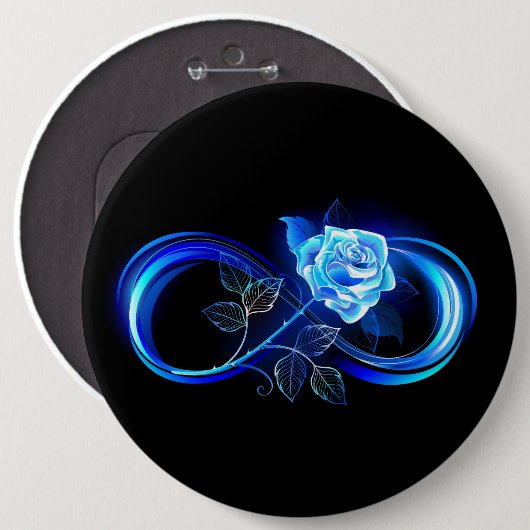 Glowing infinity with blue rose button (Vorne & Hinten)