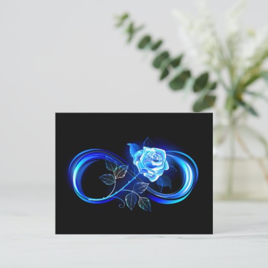 Glowing infinity with blue rose dankeskarte (Stehend Vorderseite)