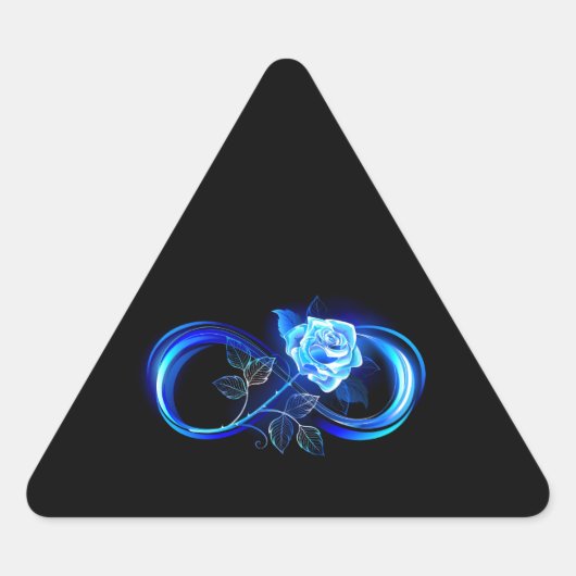 Glowing infinity with blue rose dreieckiger aufkleber (Vorderseite)