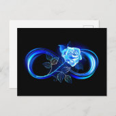 Glowing infinity with blue rose einladungspostkarte (Vorne/Hinten)