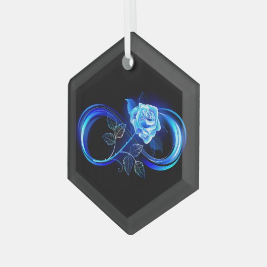 Glowing infinity with blue rose ornament aus glas (Vorderseite Links)