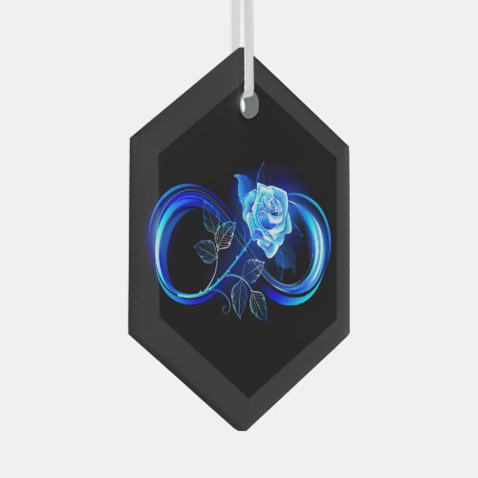 Glowing infinity with blue rose ornament aus glas (Vorderseite Rechts)