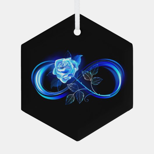 Glowing infinity with blue rose ornament aus glas (Rückseite)