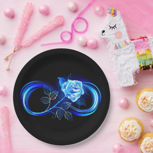 Glowing infinity with blue rose pappteller (Party)