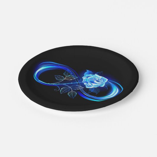 Glowing infinity with blue rose pappteller (Schrägansicht)