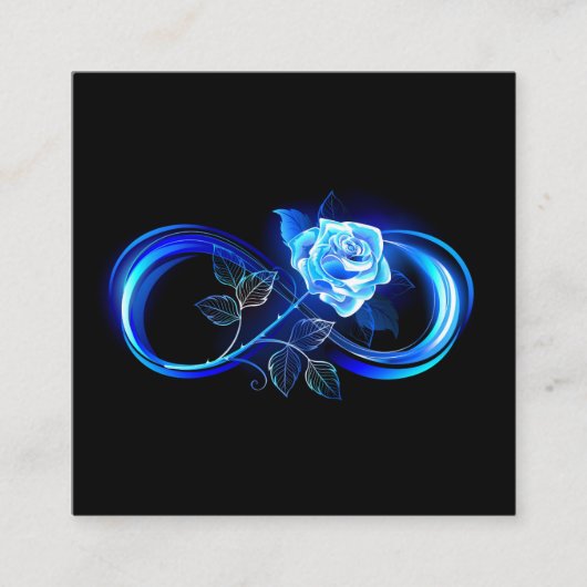 Glowing infinity with blue rose quadratische visitenkarte (Vorderseite)