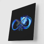 Glowing infinity with blue rose quadratische wanduhr (Winkel)