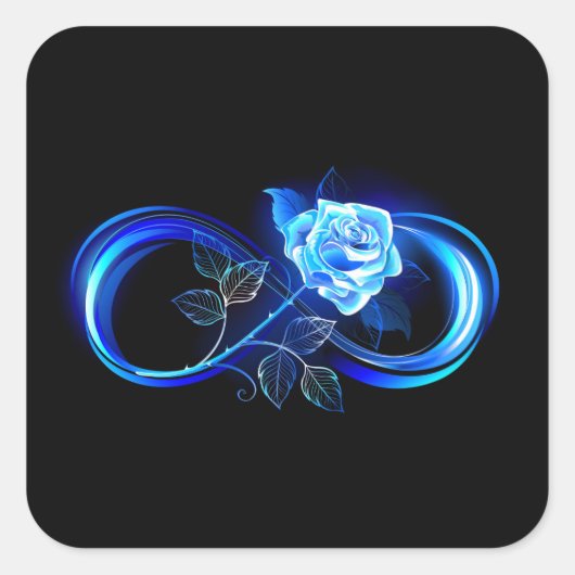 Glowing infinity with blue rose quadratischer aufkleber (Vorderseite)