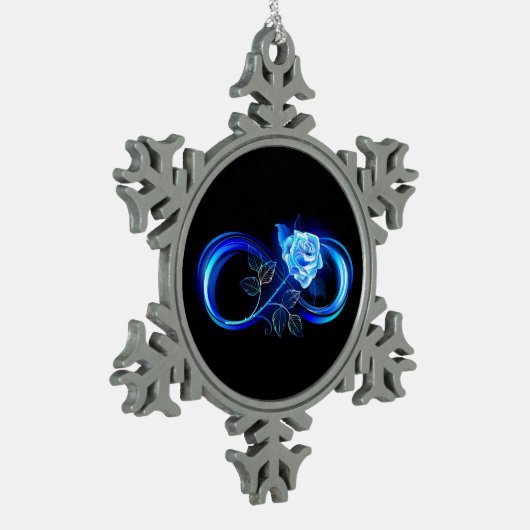 Glowing infinity with blue rose schneeflocken Zinn-Ornament (Links)