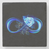 Glowing infinity with blue rose steinuntersetzer (Vorderseite)