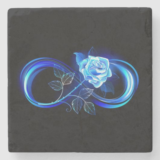 Glowing infinity with blue rose steinuntersetzer (Vorderseite)