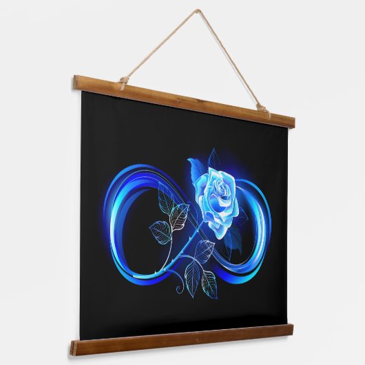 Glowing infinity with blue rose wandteppich mit holzrahmen (Gewinkelt)