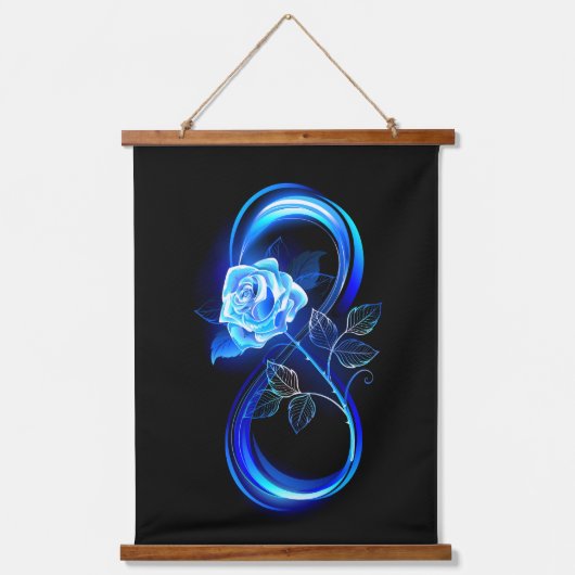 Glowing infinity with blue rose wandteppich mit holzrahmen (Vorderseite)