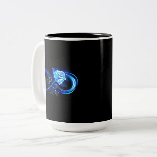 Glowing infinity with blue rose zweifarbige tasse (Vorderseite Links)