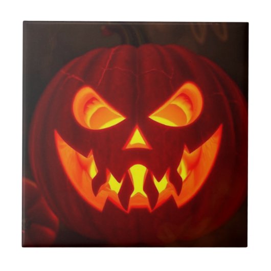 Glowing Jack-O-Lantern Halloween Ceramic Tile Fliese (Vorderseite)