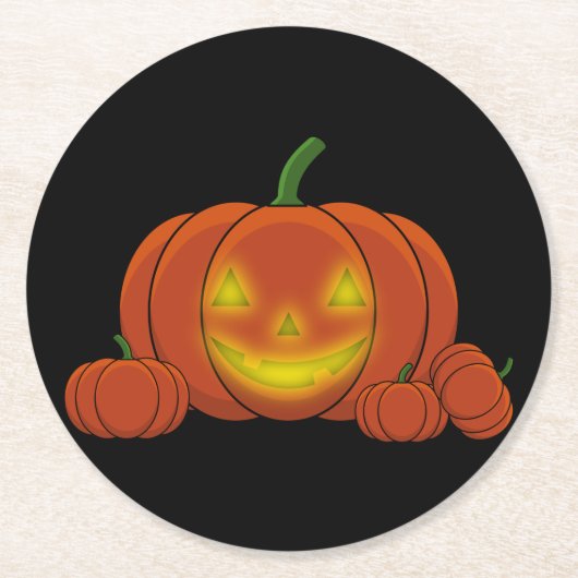 Glowing Jack-o'-Lantern Pumpkin Runder Pappuntersetzer (Vorderseite)