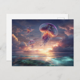 Glowing Jellyfish in Sunset Skies Postkarte