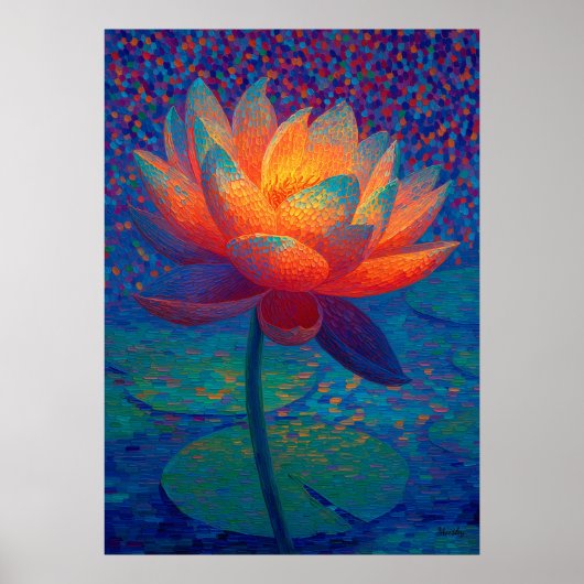 Glowing Lotus Flower Pointillism Art Poster (Vorne)
