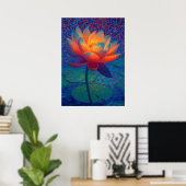 Glowing Lotus Flower Pointillism Art Poster (Heimbüro)