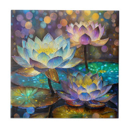 Glowing Lotus Flowers Trio Fliese