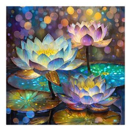 Glowing Lotus Flowers Trio Fotodruck