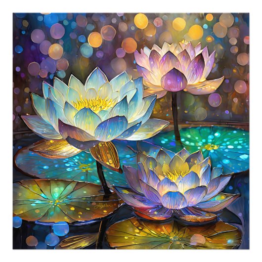 Glowing Lotus Flowers Trio Fotodruck (Vorne)