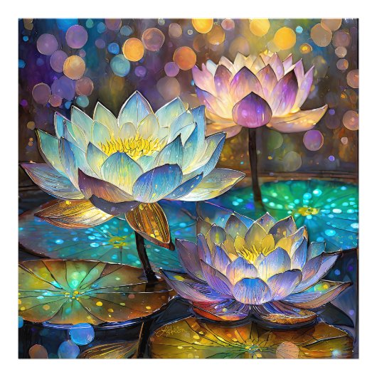 Glowing Lotus Flowers Trio Fotodruck (Vorne)