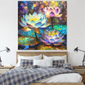 Glowing Lotus Flowers Trio Leinwanddruck (Insitu (Schlafzimmer))